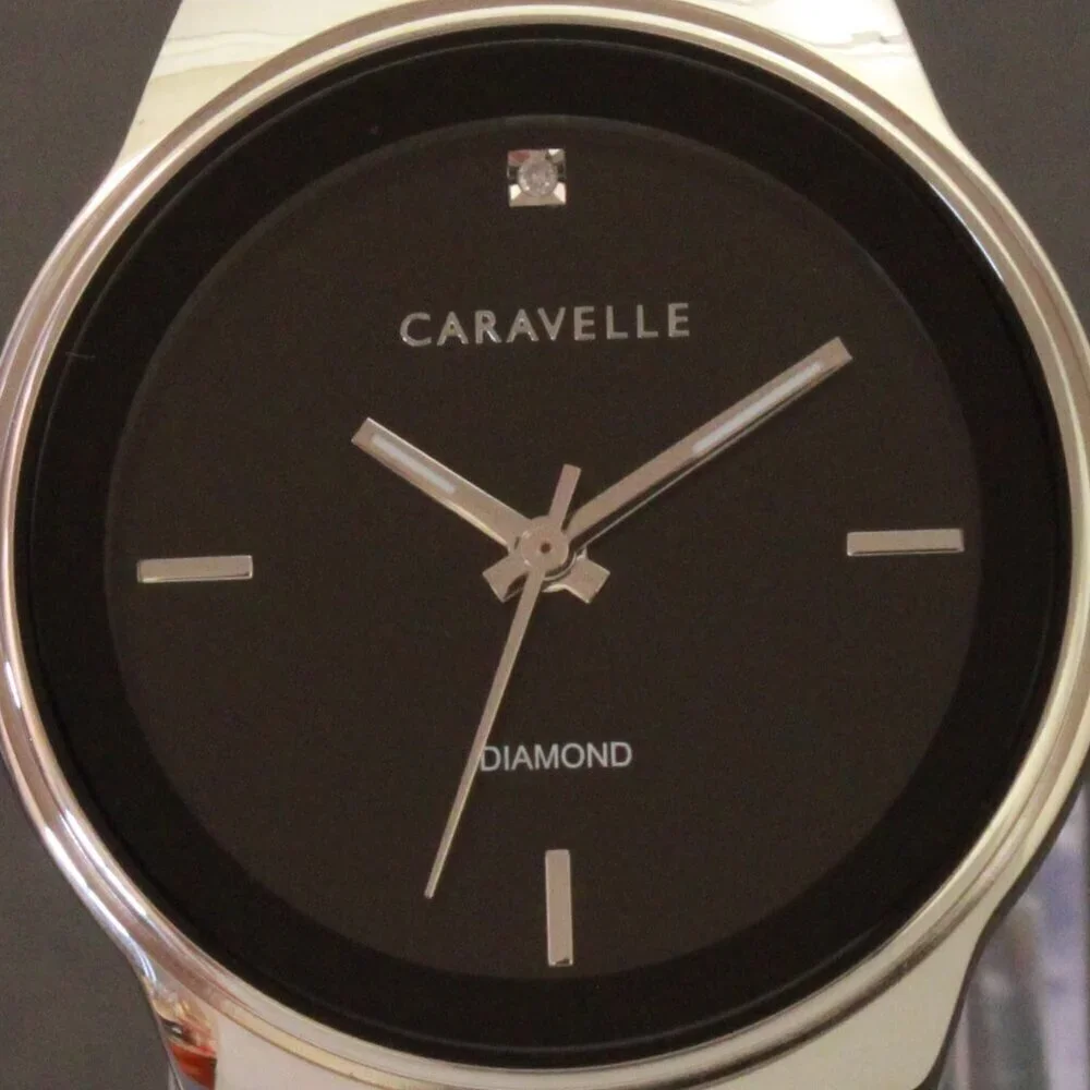 Caravelle Ladies Watch By Bulova Black Dial Diamond 12:00 Stainless 30mm